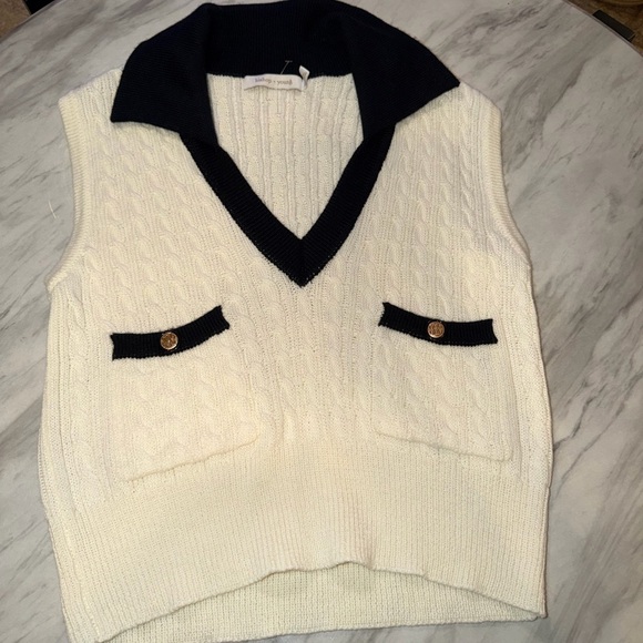 ANTHROPOLOGIE Bishop + Young Cable Knit Black and White Sweater Vest NWOT Medium - Picture 4 of 5